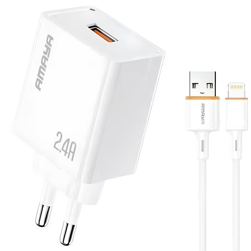 Мережевий зарядний пристрій Amaya E79D 2.4 А (1×USB-A) + кабель USB to Lightning White