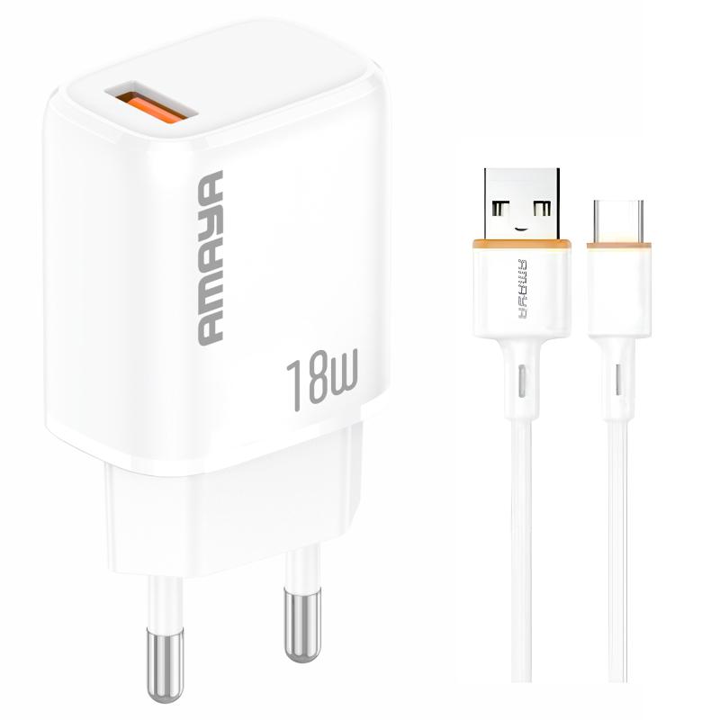 Мережевий зарядний пристрій Amaya U79S QC 3.0 18W (1×USB-A) + кабель USB to USB-C White