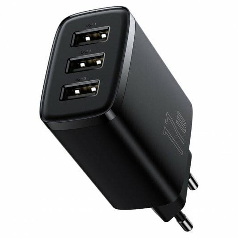 Мережевий зарядний пристрій Baseus Compact 17W (3×USB-A) (CCXJ02) Чорний