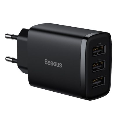 Мережевий зарядний пристрій Baseus Compact 17W (3×USB-A) (CCXJ02) Чорний