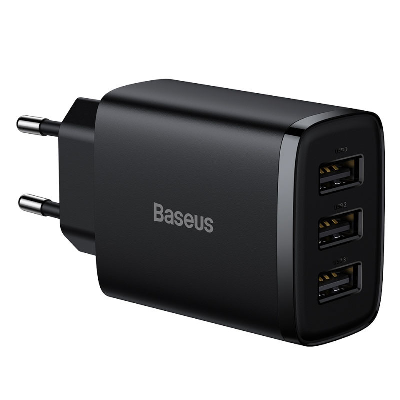 Мережевий зарядний пристрій Baseus Compact 17W (3×USB-A) (CCXJ02) Чорний