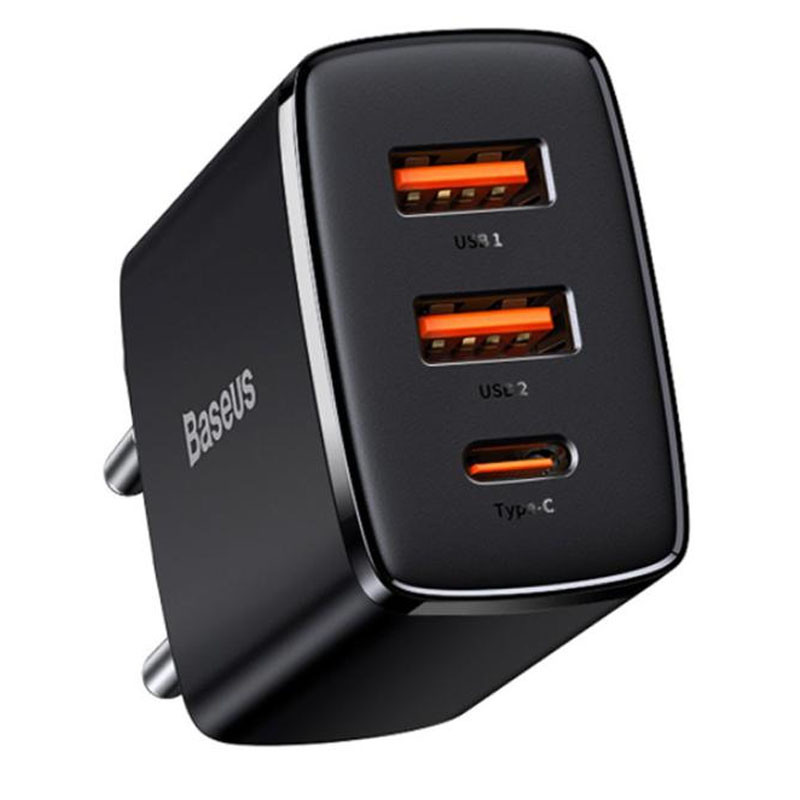 Мережевий зарядний пристрій Baseus Compact Quick Charger PD 30W + QC 3.0 (2×USB-A / 1×USB-C) (CCXJ-E) Чорний