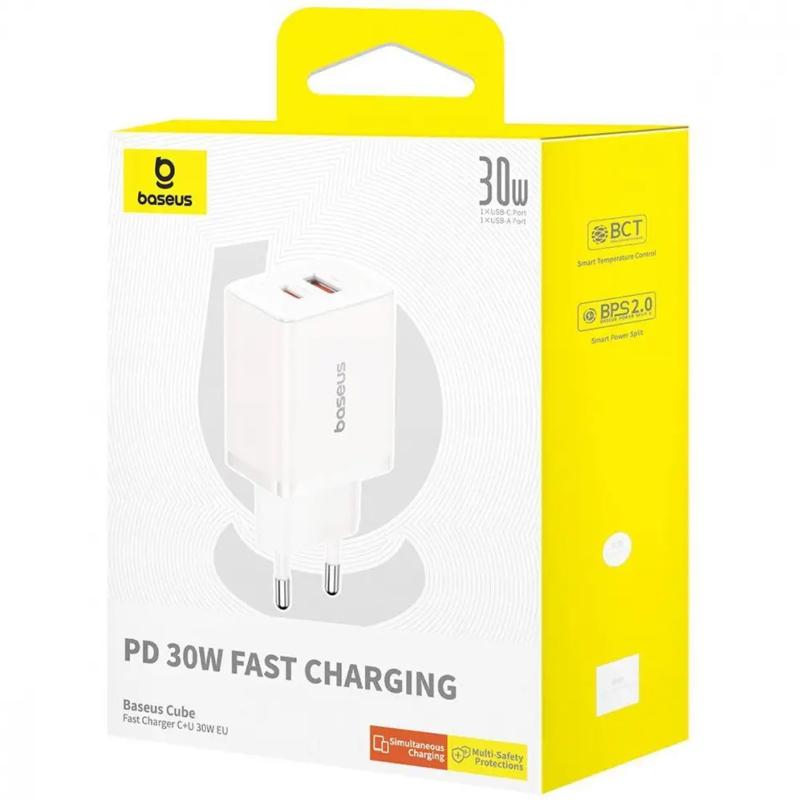 Мережевий зарядний пристрій Baseus Cube Pro Fast Charger PD 30W + QC 3.0 (1×USB-A / 1×USB-C) (P10111404) Moon White
