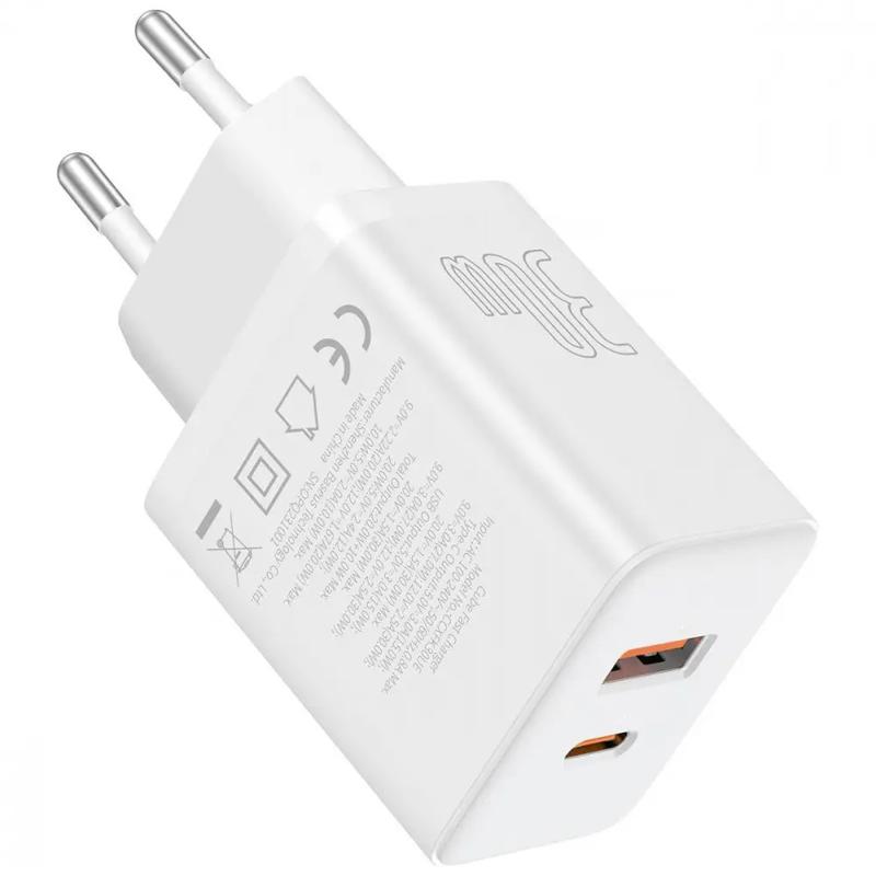 Мережевий зарядний пристрій Baseus Cube Pro Fast Charger PD 30W + QC 3.0 (1×USB-A / 1×USB-C) (P10111404) Moon White