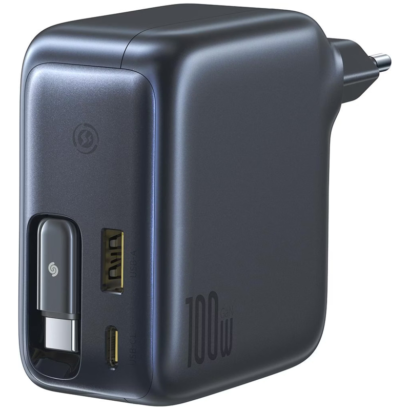 Мережевий зарядний пристрій Baseus EnerCore CJ11 PD 100W + QC 3.0 with retractable cable (1×USB-A / 2×USB-C) (E0120M) Cluster Black