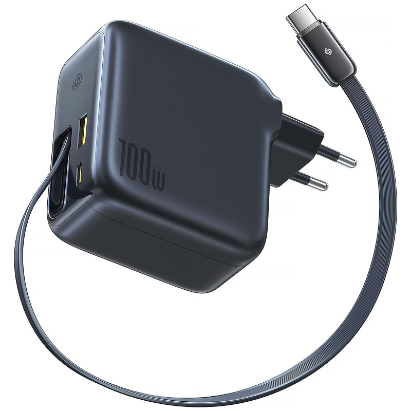 Мережевий зарядний пристрій Baseus EnerCore CJ11 PD 100W + QC 3.0 with retractable cable (1×USB-A / 2×USB-C) (E0120M) Cluster Black