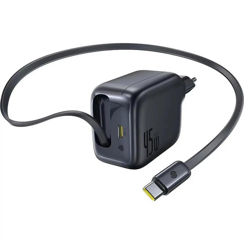 Мережевий зарядний пристрій Baseus EnerCore CJ11 PD 45W with retractable cable (2×USB-C) (E0120G) Cosmic Black