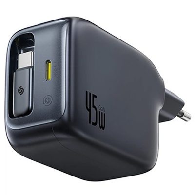 Мережевий зарядний пристрій Baseus EnerCore CJ11 PD 45W with retractable cable (2×USB-C) (E0120G) Cosmic Black