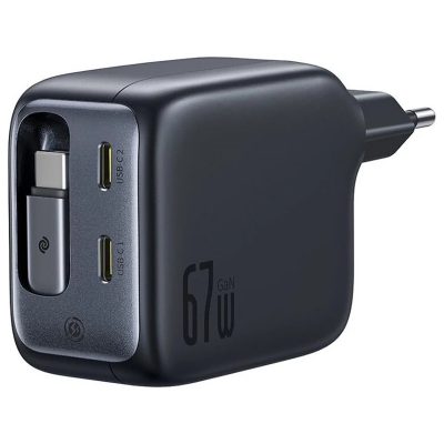 Мережевий зарядний пристрій Baseus EnerCore CJ11 PD 67W with retractable cable (3×USB-C) (E0121E) Cosmic Black