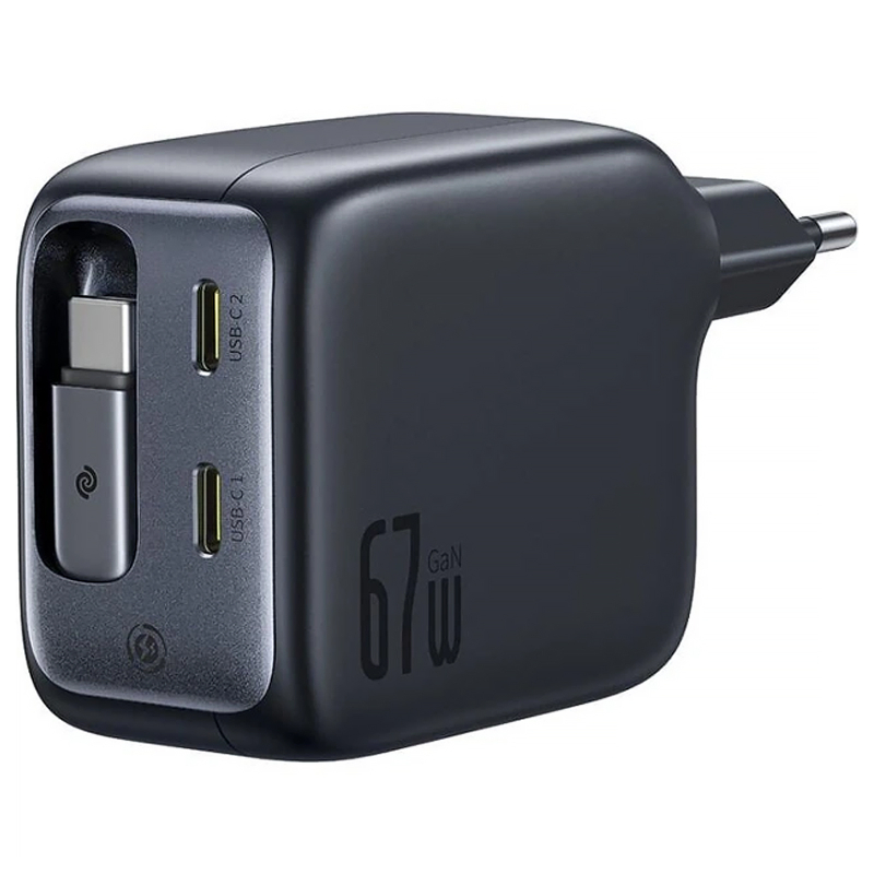 Мережевий зарядний пристрій Baseus EnerCore CJ11 PD 67W with retractable cable (3×USB-C) (E0121E) Cosmic Black