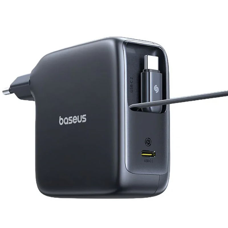 Мережевий зарядний пристрій Baseus EnerCore CJ21 PD 67W with retractable cables (3×USB-C) (E0121D) Cosmic Black