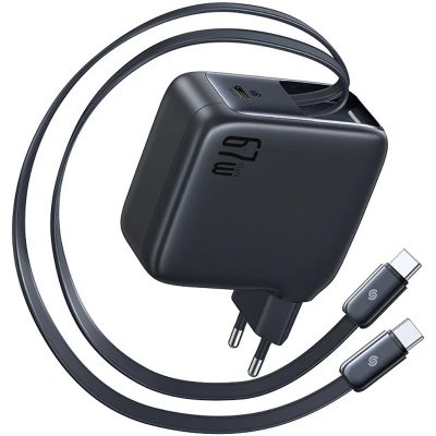 Мережевий зарядний пристрій Baseus EnerCore CJ21 PD 67W with retractable cables (3×USB-C) (E0121D) Cosmic Black
