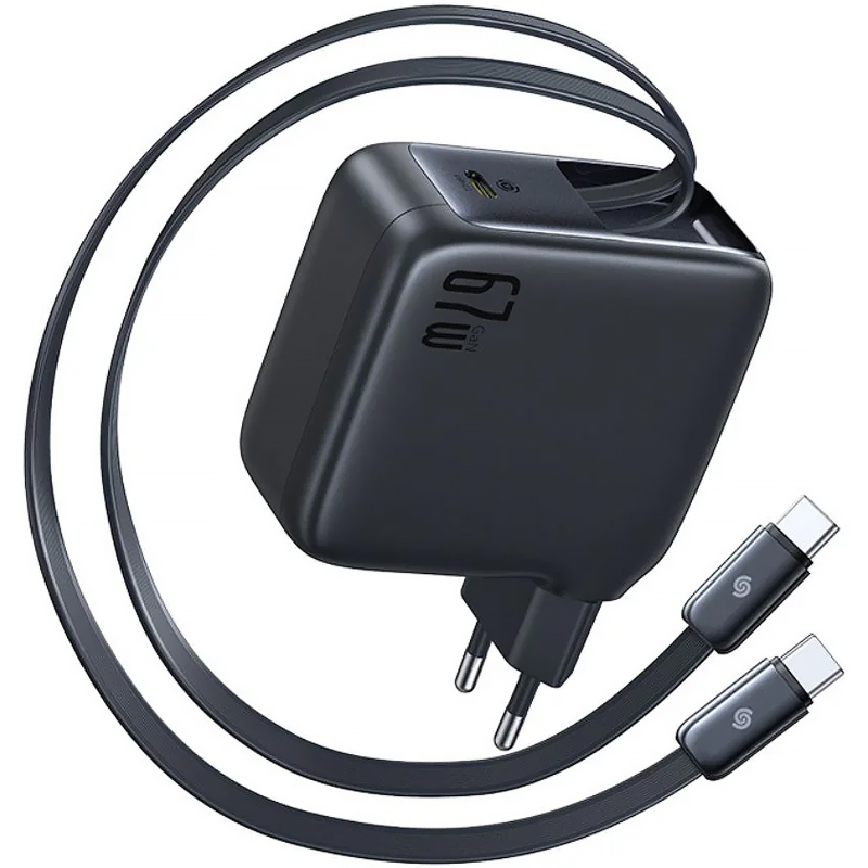 Мережевий зарядний пристрій Baseus EnerCore CJ21 PD 67W with retractable cables (3×USB-C) (E0121D) Cosmic Black