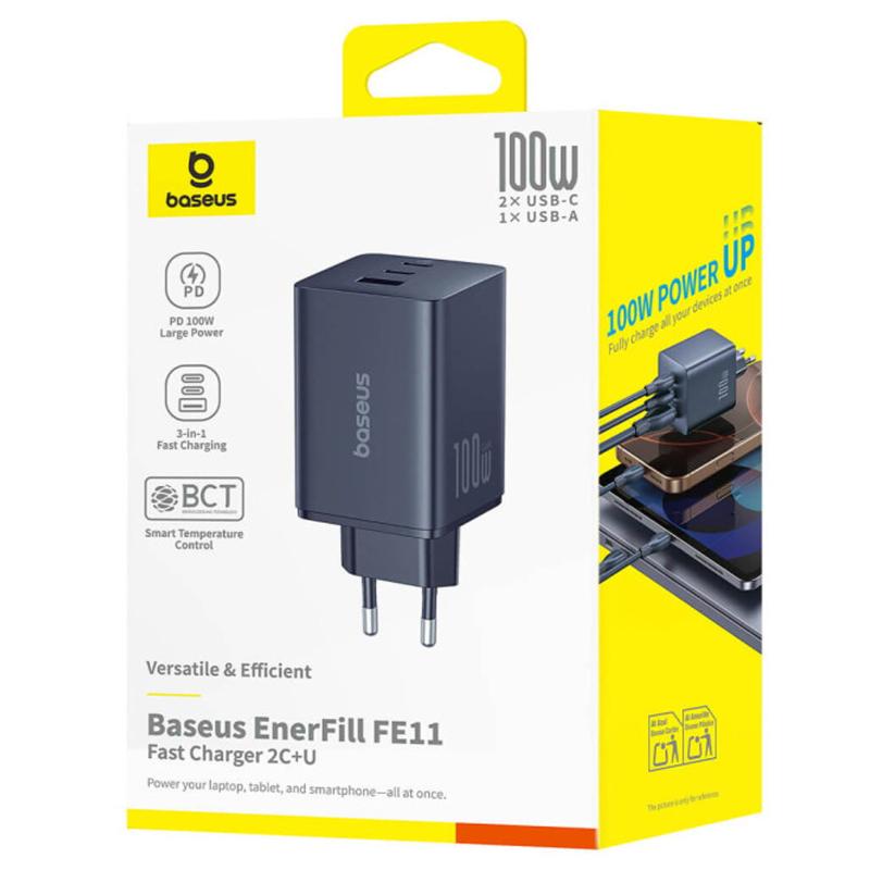 Мережевий зарядний пристрій Baseus EnerFill FE11 Fast Charger PD 100W + QC 3.0 (1×USB-A / 2×USB-C) (P101821)