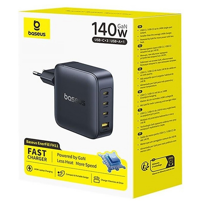 Мережевий зарядний пристрій Baseus EnerFill FH11 PD 140W + QC 3.0 (1×USB-A / 3×USB-C) (E0121J) Cosmic Black