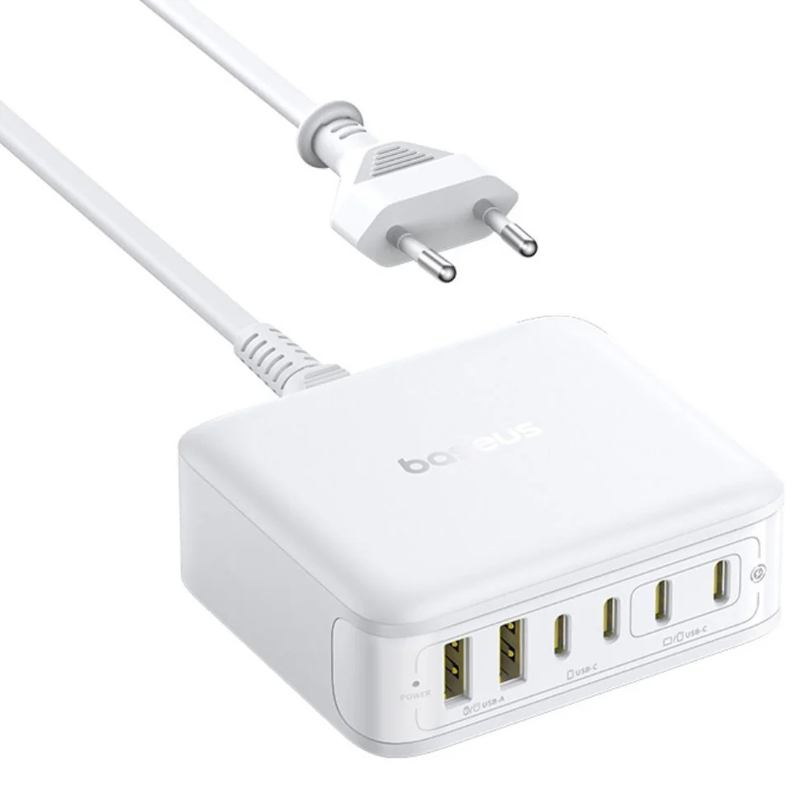 Мережевий зарядний пристрій Baseus EnerFill FH21 PD 120W + QC 3.0 6in1 (2×USB-A / 4×USB-C) (E0120T) Moon White