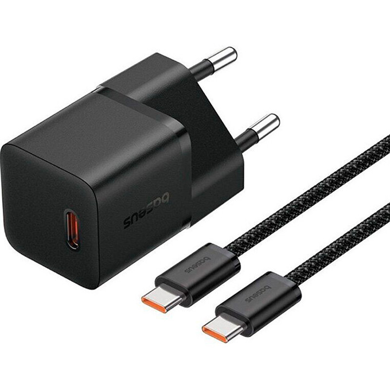 Мережевий зарядний пристрій Baseus GaN5 Fast Charger (mini) PD 20W (1×USB-C) + кабель USB-C → USB-C (P10110900113) Cluster Black