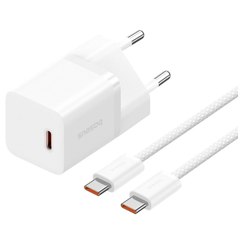 Мережевий зарядний пристрій Baseus GaN5 Fast Charger mini PD 30W (1×USB-C) + кабель USB-C → USB-C (P10110902) Moon White