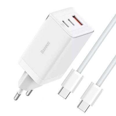 Мережевий зарядний пристрій Baseus GaN5 Pro PD 65W + QC 3.0 (1×USB-A / 2×USB-C) + кабель USB-C → USB-C (CCGP12020)