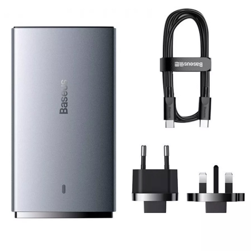 Мережевий зарядний пристрій Baseus GaN5 Pro Ultra-Slim PD 65W + QC 3.0 (1×USB-A / 1×USB-C) + кабель USB-C → USB-C (CCGP15011) Gray