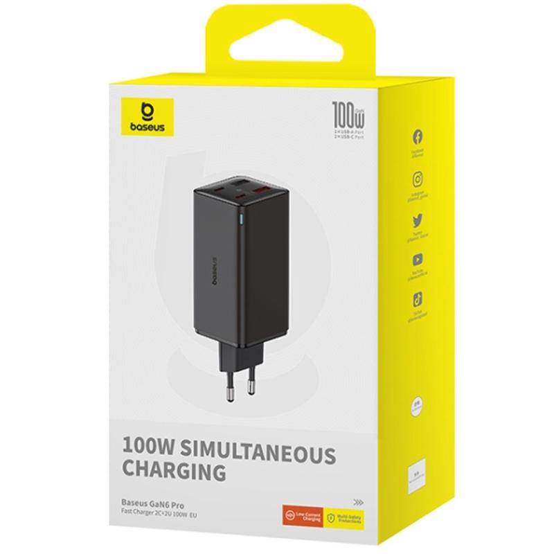 Мережевий зарядний пристрій Baseus GaN6 Pro Fast Charger PD 100W + QC 3.0 (2×USB-A / 2×USB-C) (P101627) Cluster Black