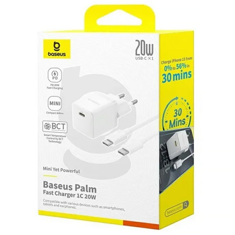 Мережевий зарядний пристрій Baseus Palm Fast Charger 20W (1×USB-C) + кабель USB-C → USB-C (P10111602)