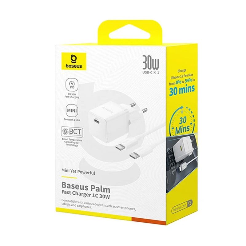 Мережевий зарядний пристрій Baseus Palm Fast Charger 30W (1×USB-C) + кабель USB-C → USB-C (P10111605113-01)