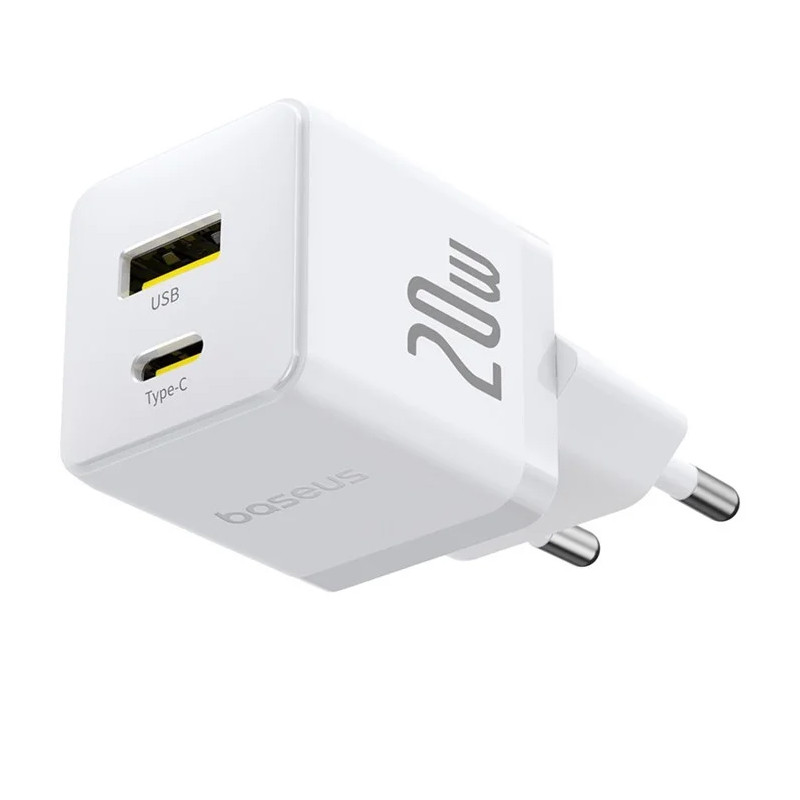 Мережевий зарядний пристрій Baseus Palm Fast Charger PD 20W + QC 3.0 (1×USB-A / 1×USB-C) + кабель USB-C → USB-C (P10111608)