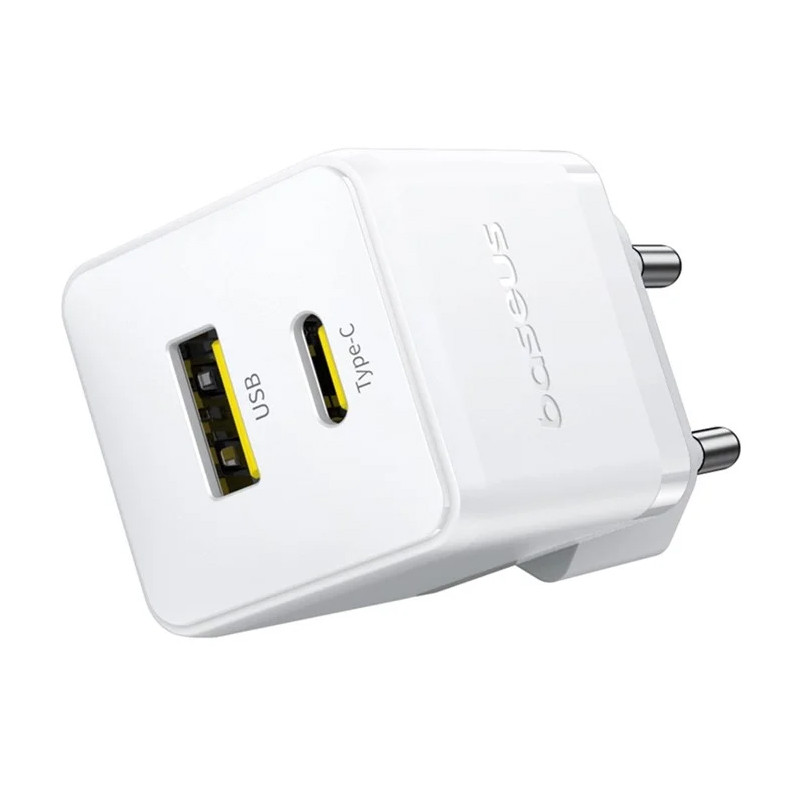 Мережевий зарядний пристрій Baseus Palm Fast Charger PD 20W + QC 3.0 (1×USB-A / 1×USB-C) + кабель USB-C → USB-C (P10111608)