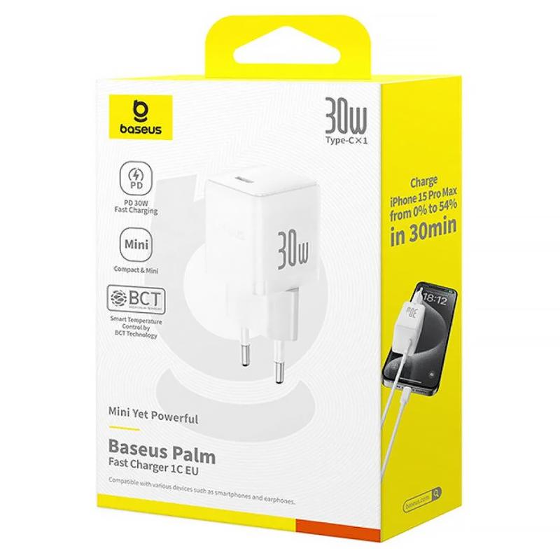 Мережевий зарядний пристрій Baseus Palm Fast Charger PD 30W (1×USB-C) (P10111605113-00)