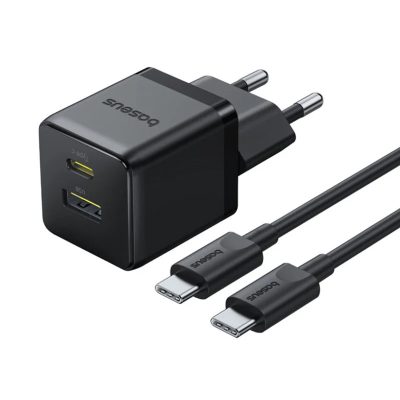 Мережевий зарядний пристрій Baseus Palm Fast Charger PD 30W + QC 3.0 (1×USB-A / 1×USB-C) + кабель USB-C → USB-C (P1011160A)