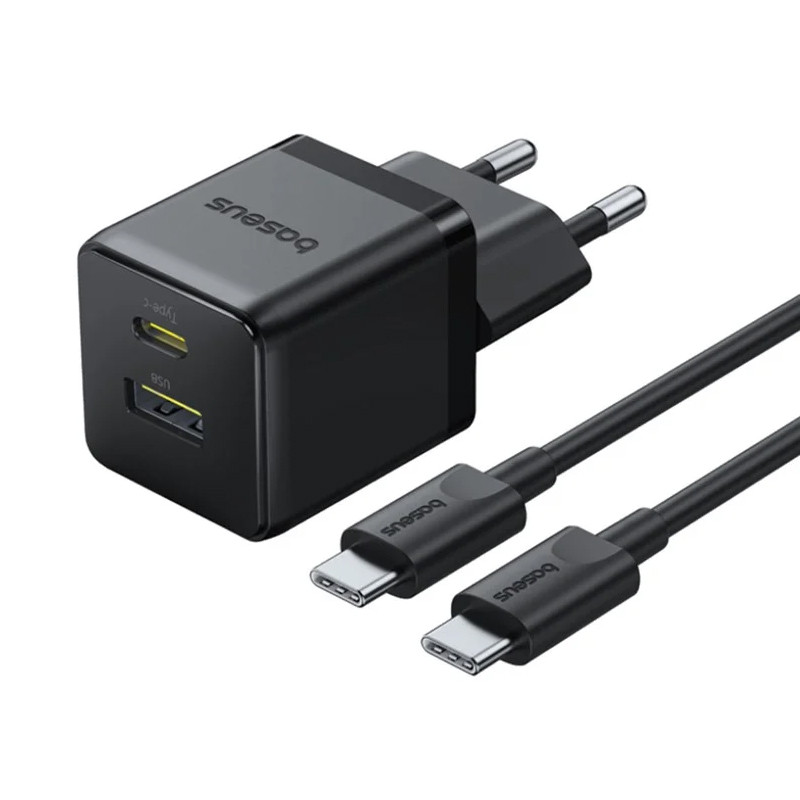 Мережевий зарядний пристрій Baseus Palm Fast Charger PD 30W + QC 3.0 (1×USB-A / 1×USB-C) + кабель USB-C → USB-C (P1011160A)