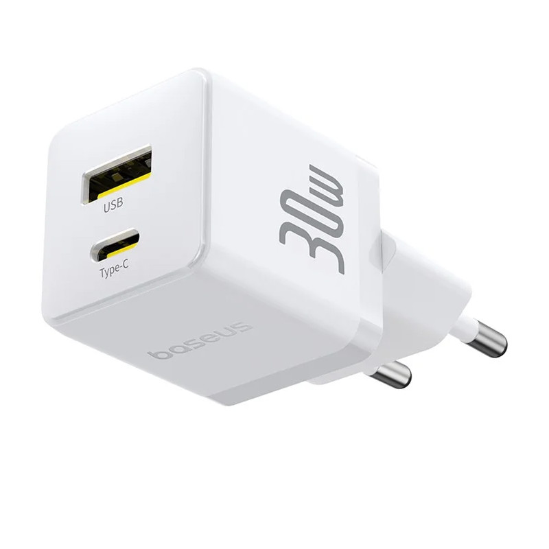 Мережевий зарядний пристрій Baseus Palm Fast Charger PD 30W + QC 3.0 (1×USB-A / 1×USB-C) + кабель USB-C → USB-C (P1011160A)