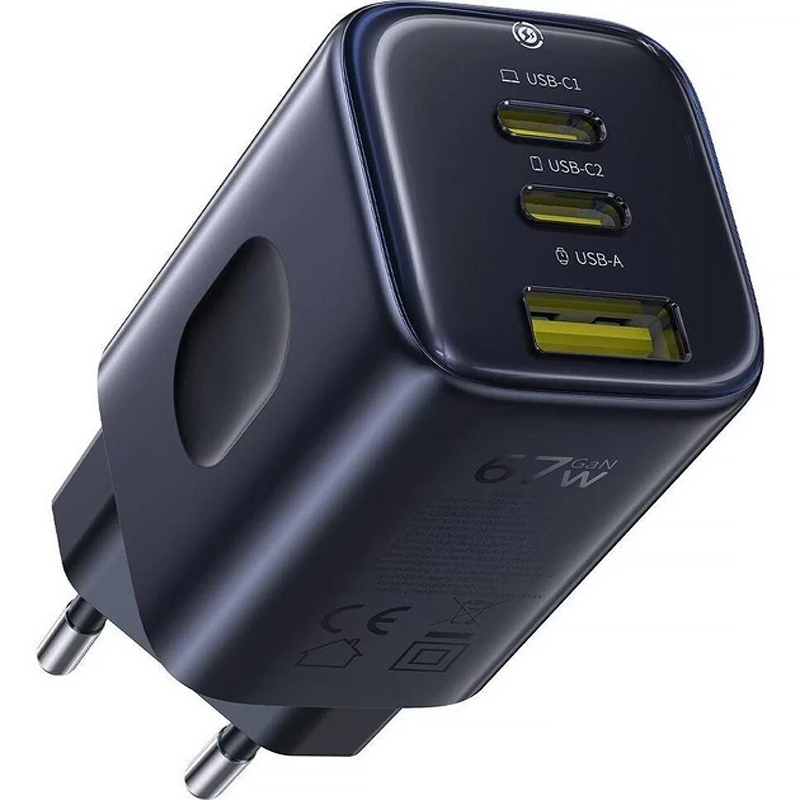 Мережевий зарядний пристрій Baseus PicoGo AE11 Fast Charger 67W (1×USB-A / 2×USB-C) (E01212) Cosmic Black