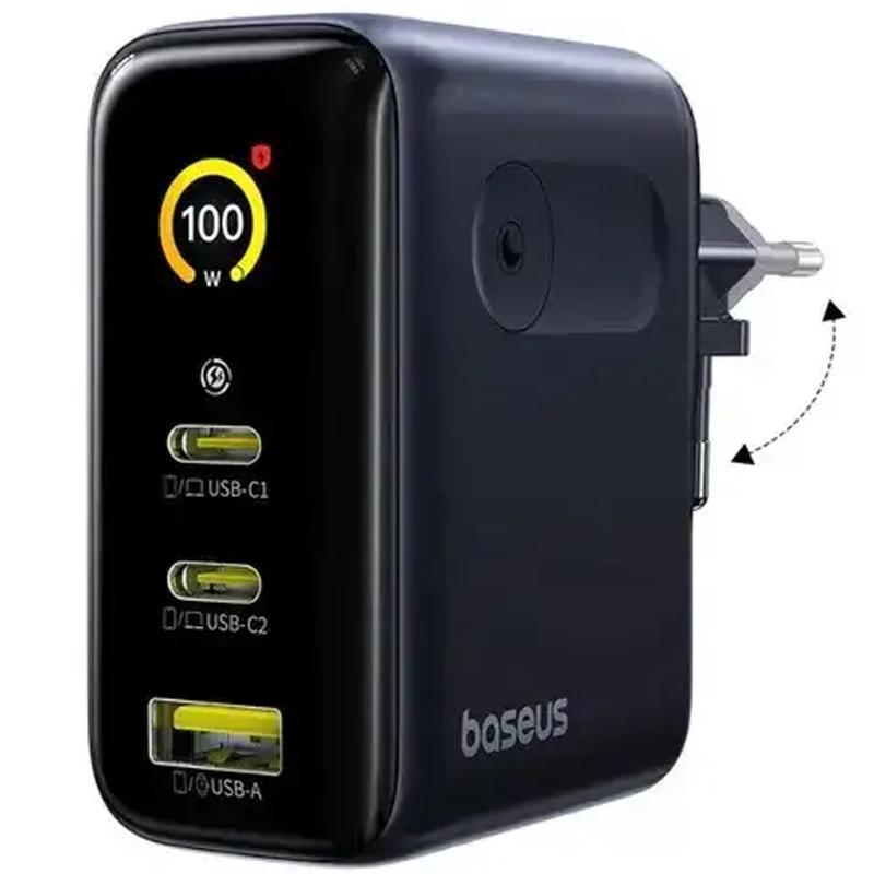 Мережевий зарядний пристрій Baseus PicoGo AE21 Fast Charger 100W (1×USB-A / 2×USB-C) + кабель USB-C → USB-C (E0121B) Cosmic Black