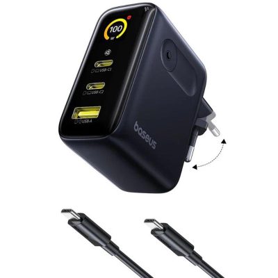 Мережевий зарядний пристрій Baseus PicoGo AE21 Fast Charger 100W (1×USB-A / 2×USB-C) + кабель USB-C → USB-C (E0121B) Cosmic Black