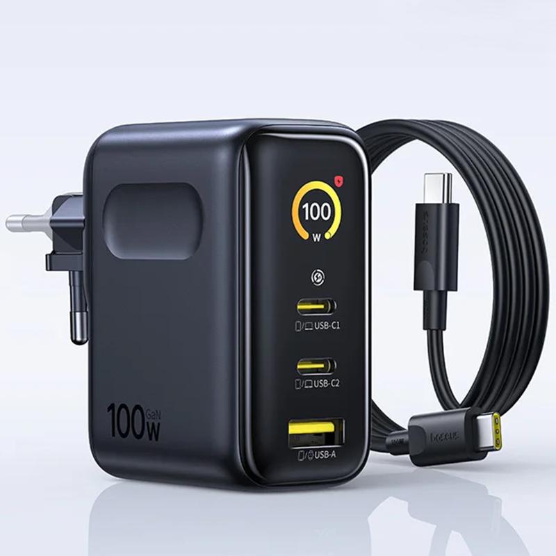 Мережевий зарядний пристрій Baseus PicoGo AE21 Fast Charger 100W (1×USB-A / 2×USB-C) + кабель USB-C → USB-C (E0121B) Cosmic Black