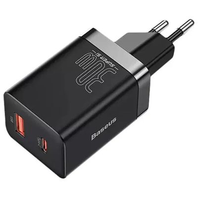 Мережевий зарядний пристрій Baseus Super Si Pro Quick Charger PD 30W + QC 3.0 (1×USB-A / 1×USB-C) (CCSUPP-E) Black