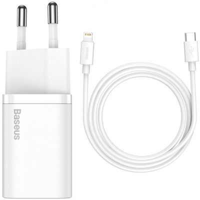 Мережевий зарядний пристрій Baseus Super Si Quick Charger PD 20W (1×USB-C) + кабель USB-C → Lightning (TZCCSUP-B) Білий