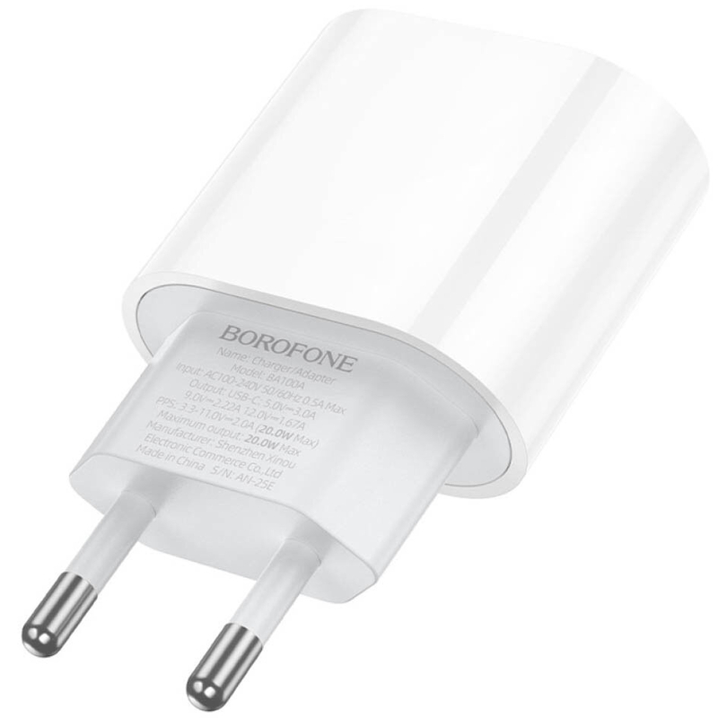 Мережевий зарядний пристрій Borofone BA100A Original PD 20W (1×USB-C) White