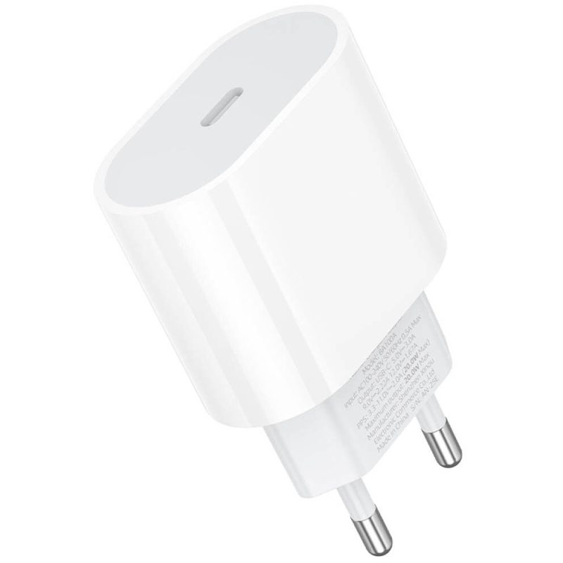 Мережевий зарядний пристрій Borofone BA100A Original PD 20W (1×USB-C) White