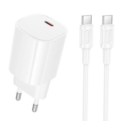 МЗП Borofone BA103A Pudding PD20W (1USB-C) + кабель Type-C to Type-C White