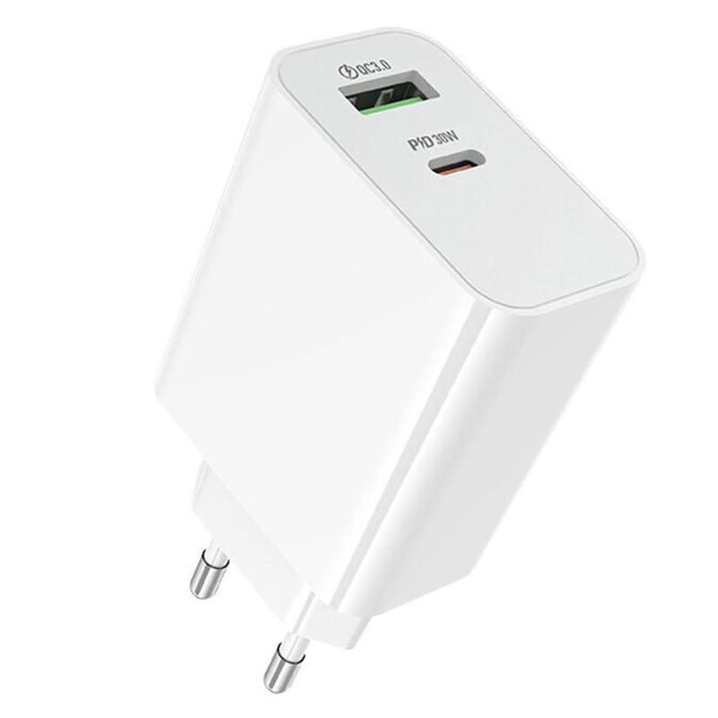 Мережевий зарядний пристрій Borofone BA108A Stellar PD 30W + QC 3.0 (1×USB-A / 1×USB-C) White