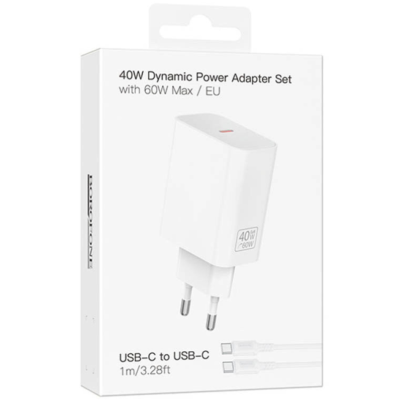 Мережевий зарядний пристрій Borofone BA109A Star PD 40W (1×USB-C) + кабель USB-C → USB-C White
