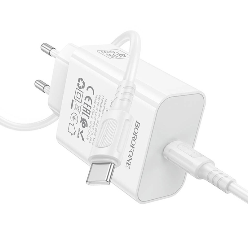 Мережевий зарядний пристрій Borofone BA109A Star PD 40W (1×USB-C) + кабель USB-C → USB-C White