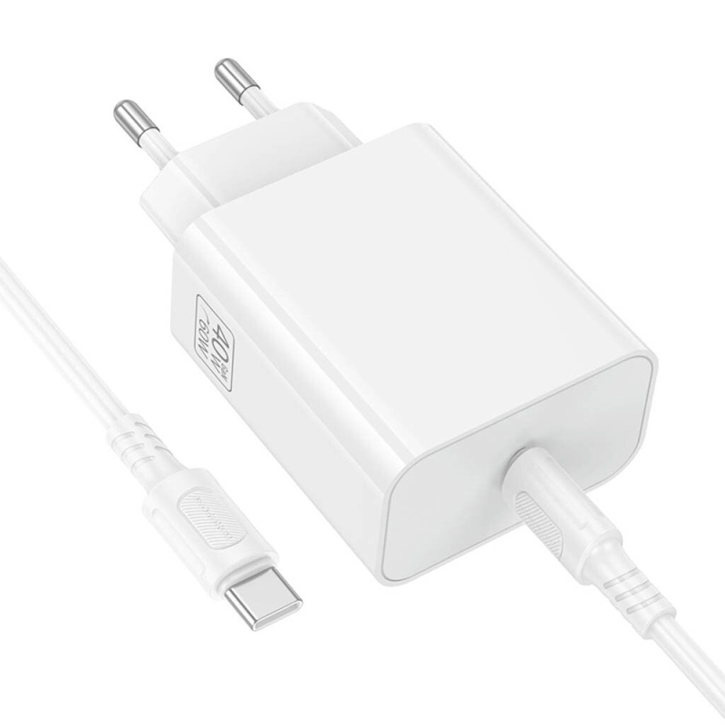 Мережевий зарядний пристрій Borofone BA109A Star PD 40W (1×USB-C) + кабель USB-C → USB-C White