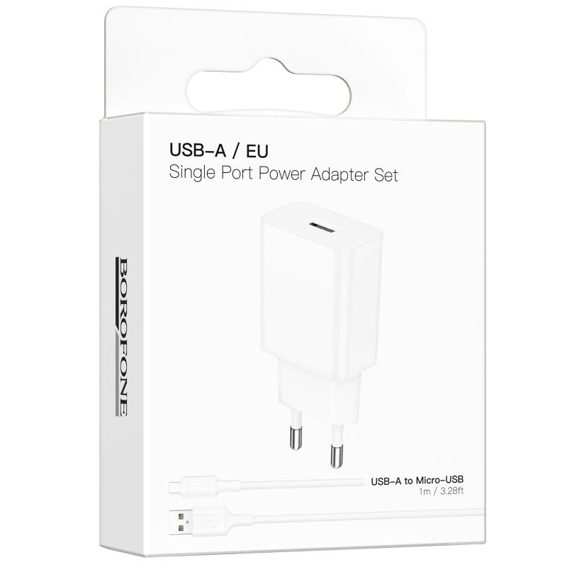 Мережевий зарядний пристрій Borofone BA110A Lemi 7.5W (1×USB-A) + кабель USB to Micro-USB White