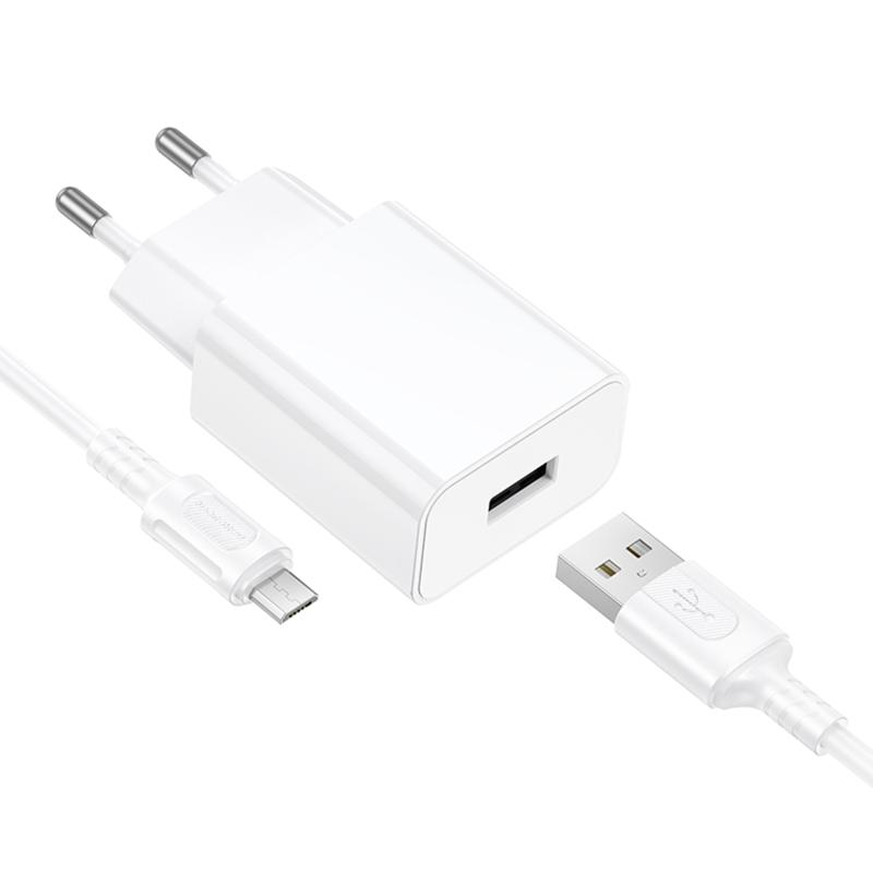 Мережевий зарядний пристрій Borofone BA110A Lemi 7.5W (1×USB-A) + кабель USB to Micro-USB White