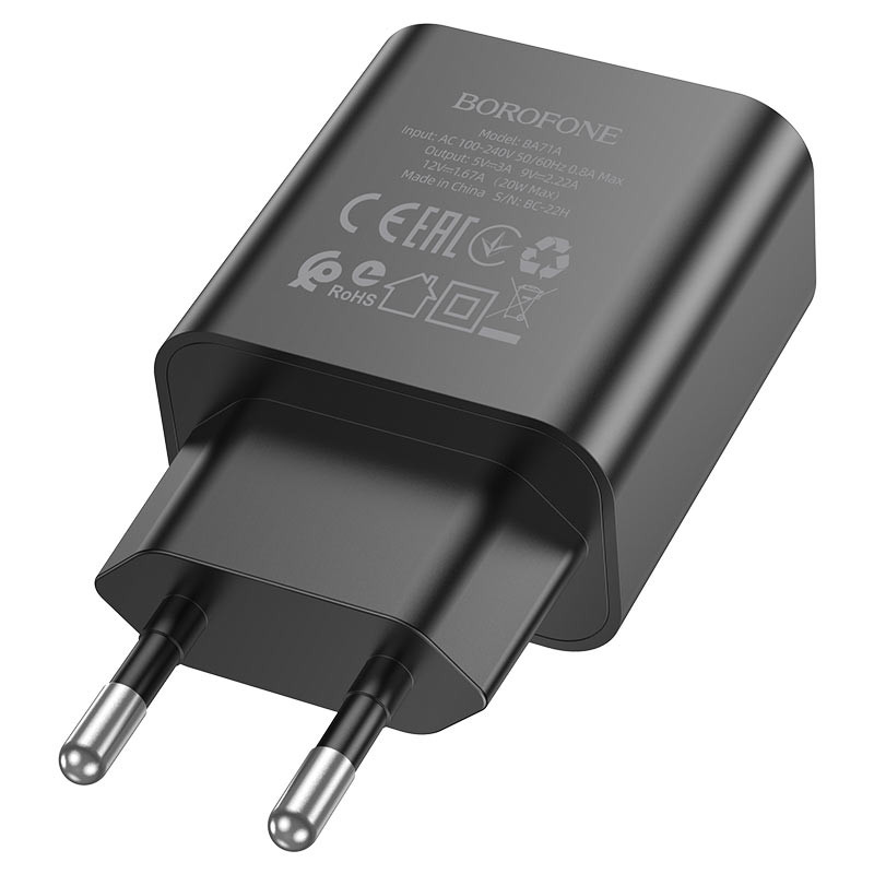 Мережевий зарядний пристрій Borofone BA71A PD 20W (1×USB-C) Чорний