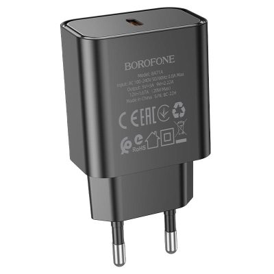 Мережевий зарядний пристрій Borofone BA71A PD 20W (1×USB-C) Чорний